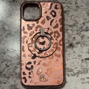 Velvet Caviar Bronze Chrome Leopard Phone 14 Plus Case with MagSafe Grip Ring